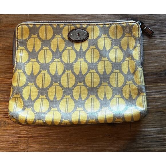 Fossil Key Per Coated Canvas yellow Cosmetic/Clutch top zip make up Bag - Picture 1 of 3